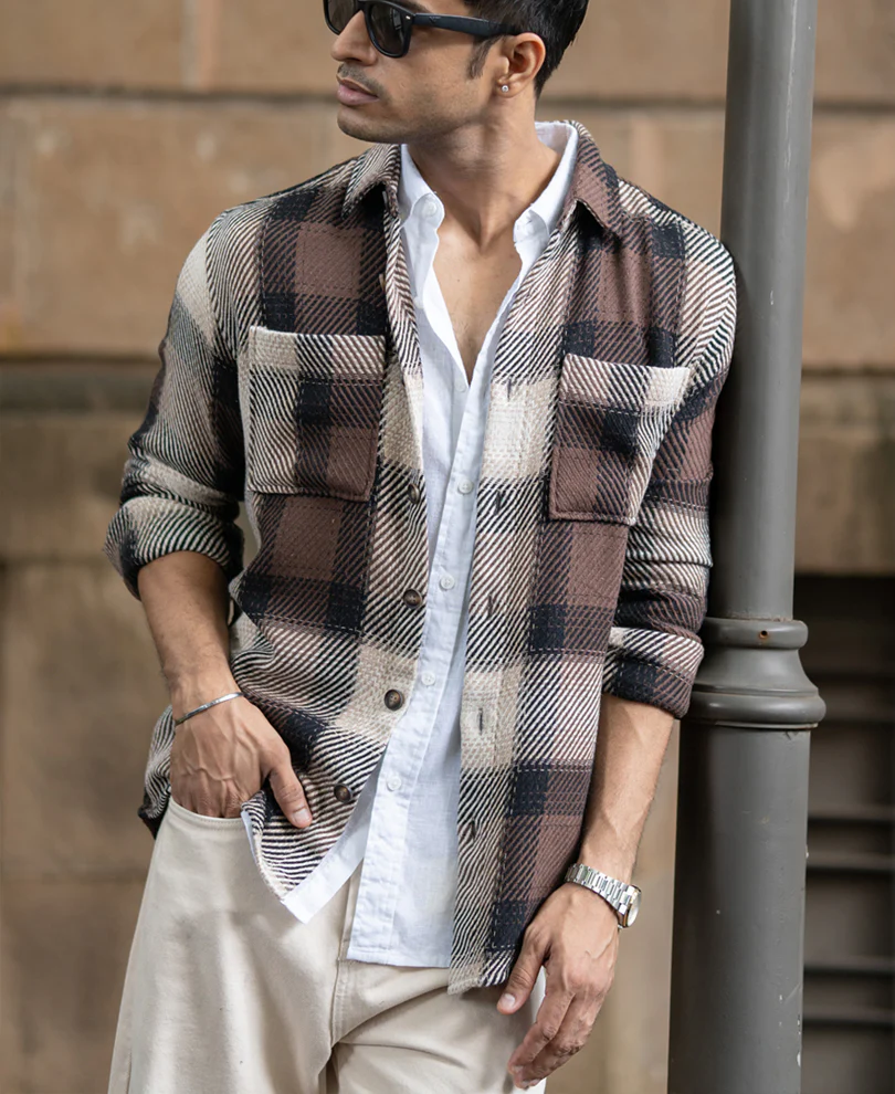 Brown Twill Check Shirt - Image 2
