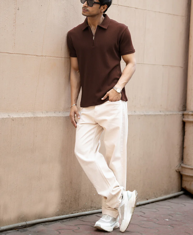 Brown Zipper Polo T-Shirt - Image 6