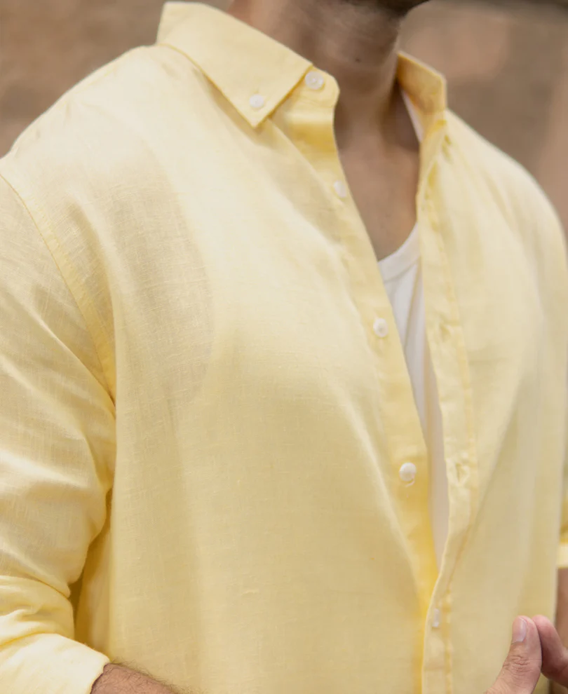 Butter Yellow Linen Blend Shirt - Image 3