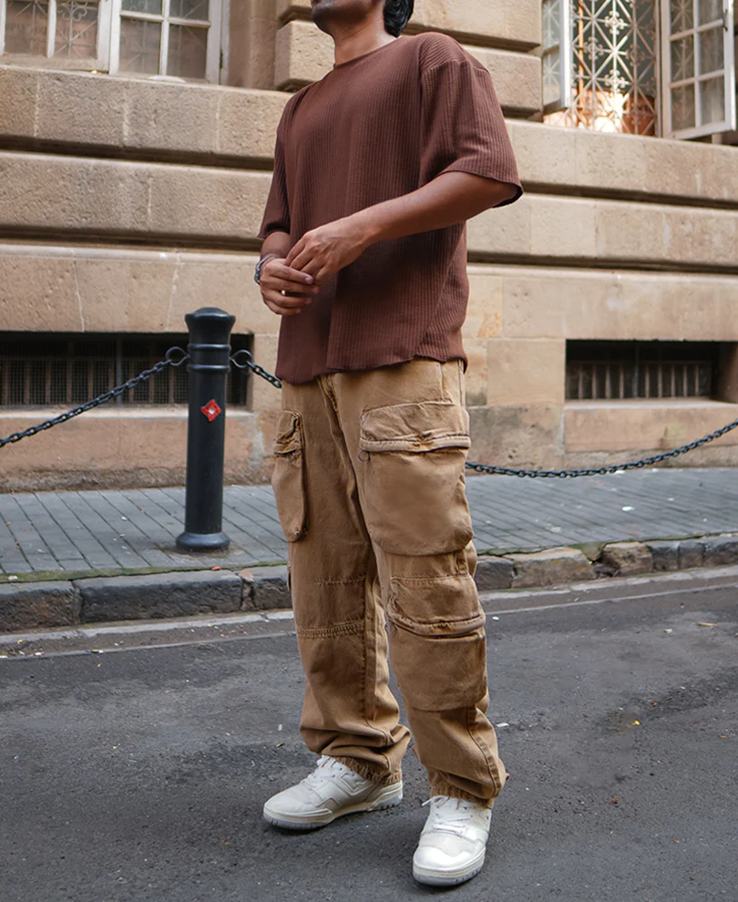Camel Denim Cargo Baggy Fit Jeans - Image 6