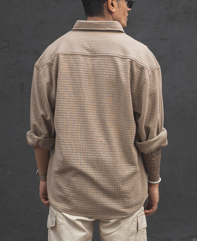 Camel Structured Double Pockets Shacket Oversized Shirt - Image 4