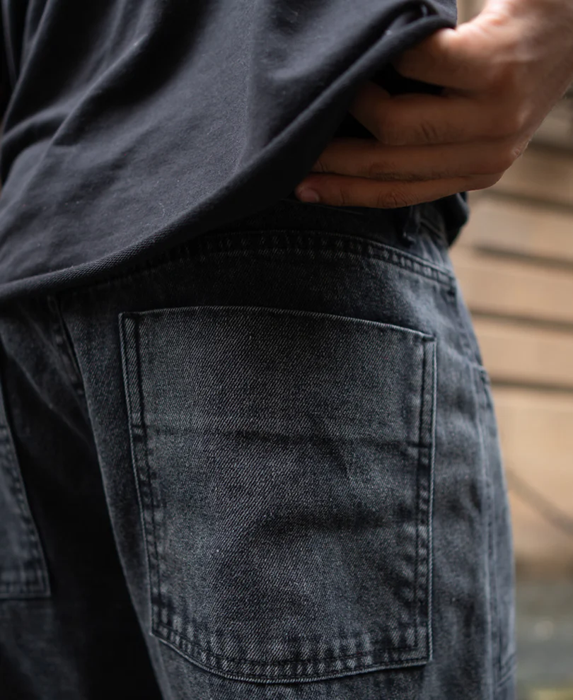 Charcoal Black Multi Pockets Baggy Fit Denim Jeans - Image 4