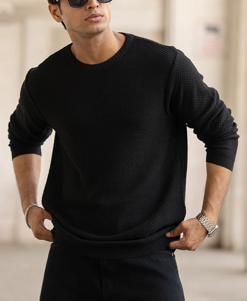 Classic Black Structured Full Sleeves T-Shirt - Image 2