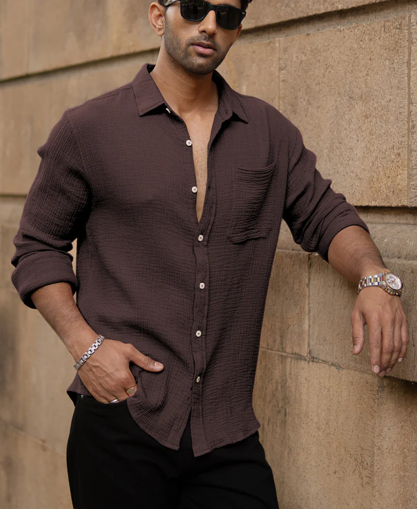Cocoa Brown Crinkled Shirt - Image 2
