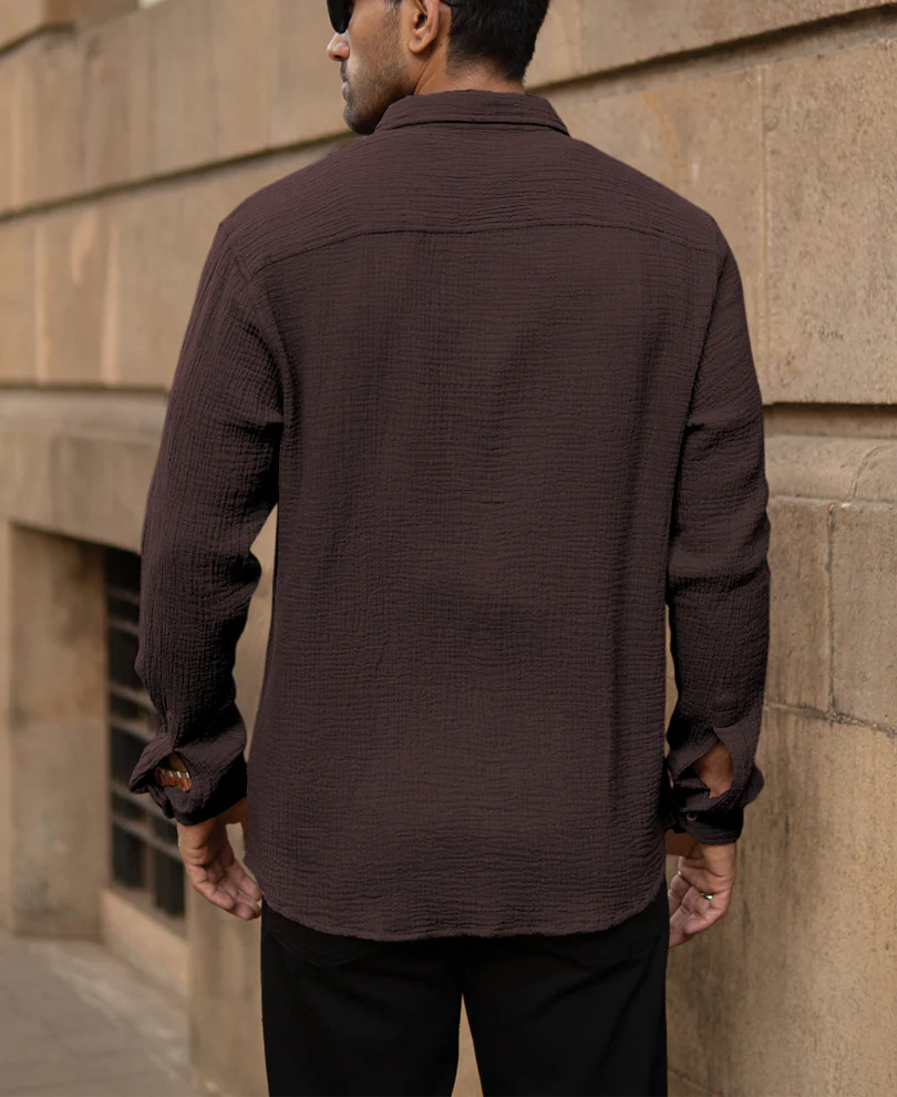 Cocoa Brown Crinkled Shirt - Image 4