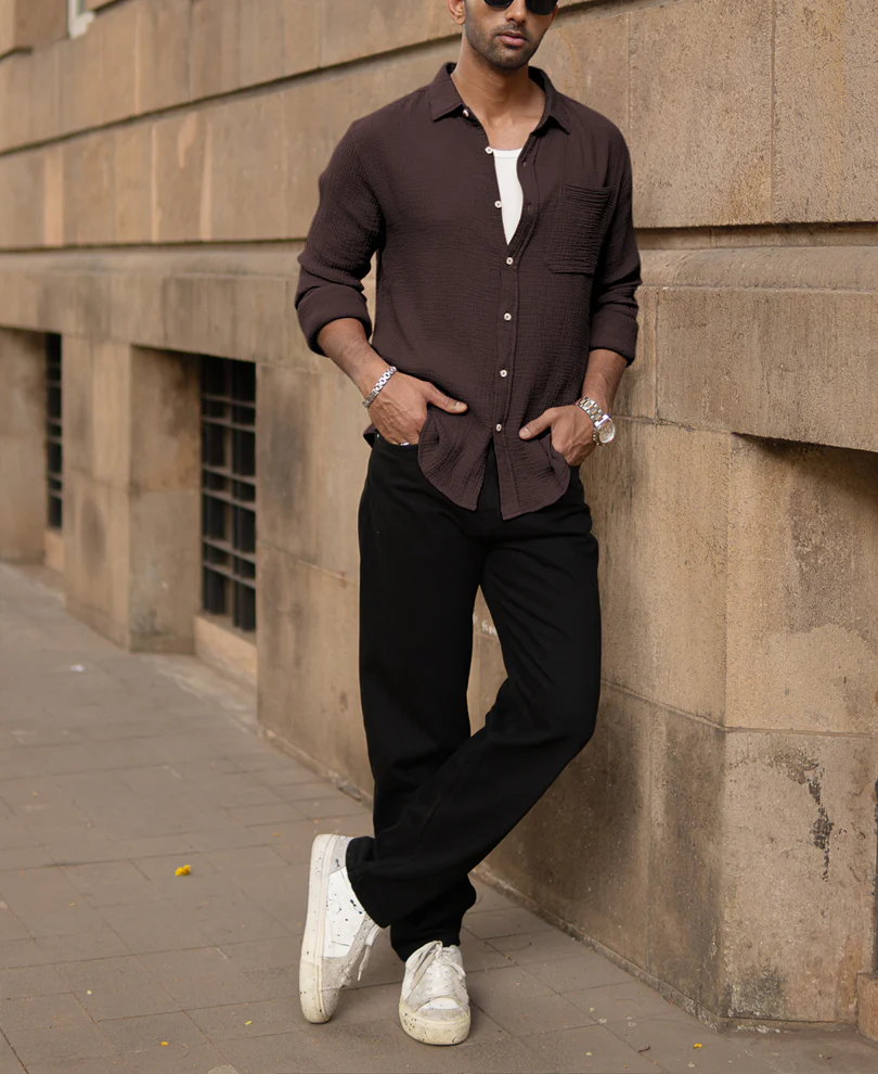 Cocoa Brown Crinkled Shirt - Image 5