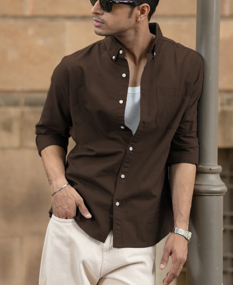 Coffee Brown Oxford Shirt - Image 2