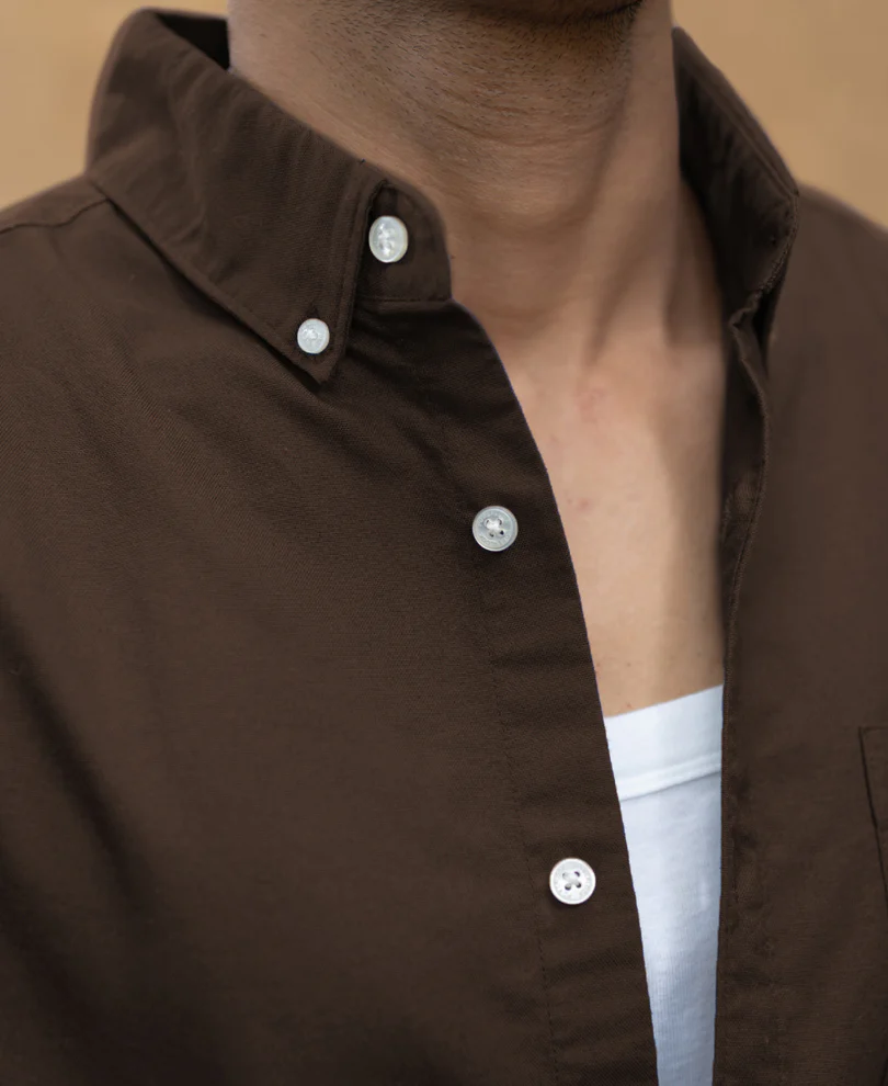 Coffee Brown Oxford Shirt - Image 3