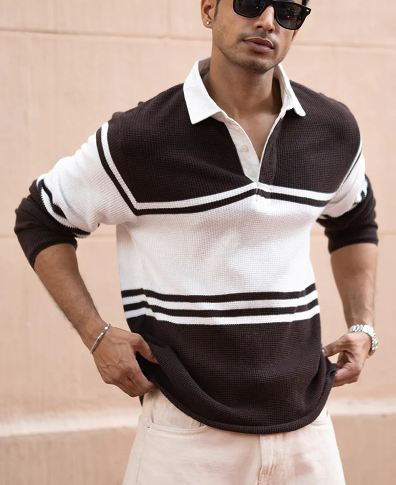Coffee Brown Structured Stripe Sweatshirt