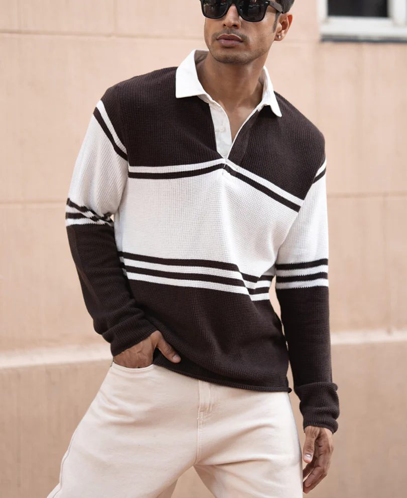 Coffee Brown Structured Stripe Sweatshirt - Image 3