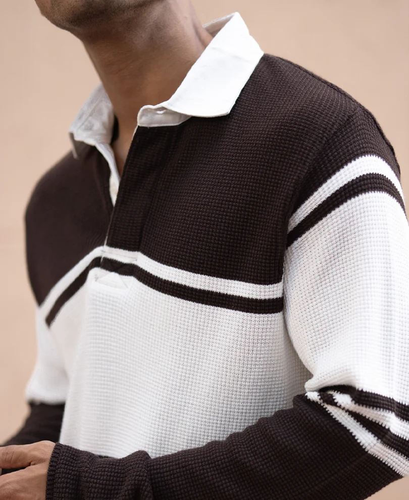 Coffee Brown Structured Stripe Sweatshirt - Image 5