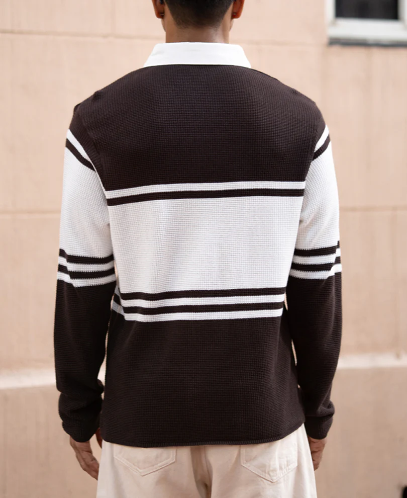 Coffee Brown Structured Stripe Sweatshirt - Image 6