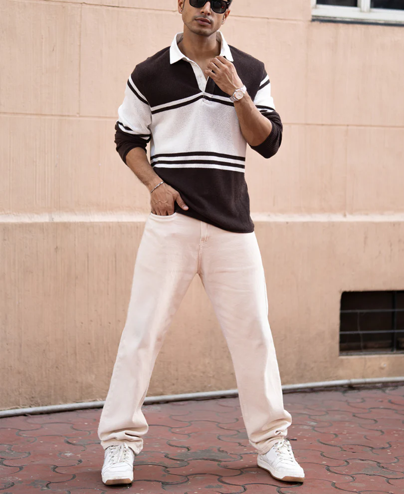 Coffee Brown Structured Stripe Sweatshirt - Image 7