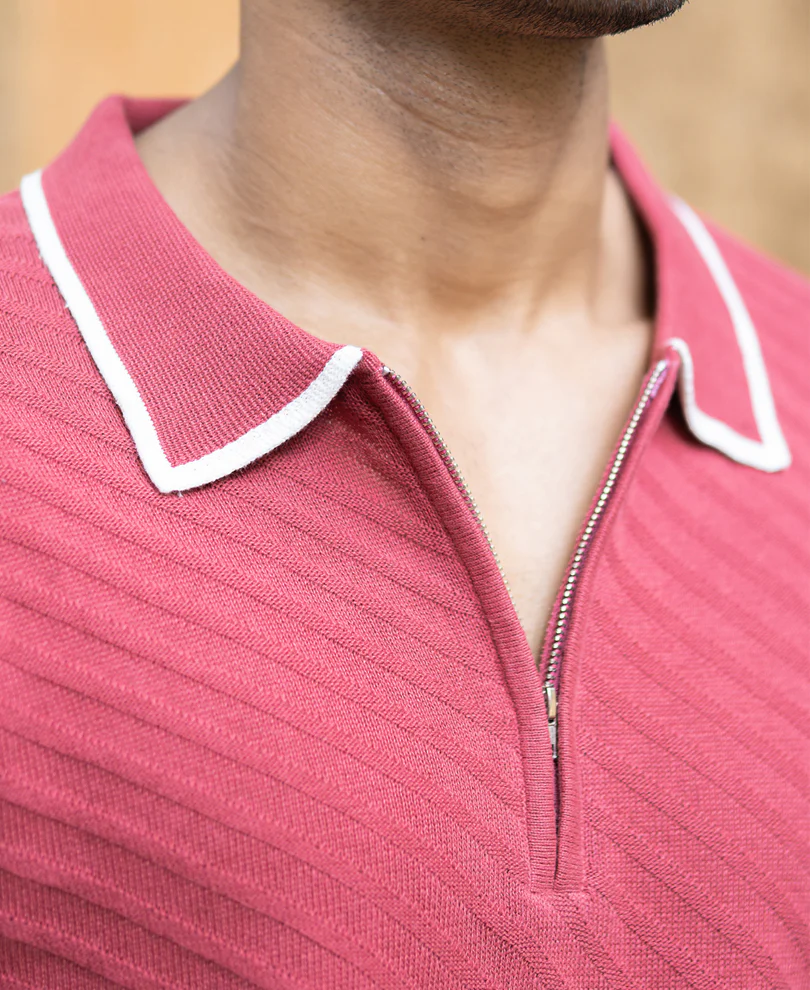 Coral Diagonal Knit T-Shirt - Image 3