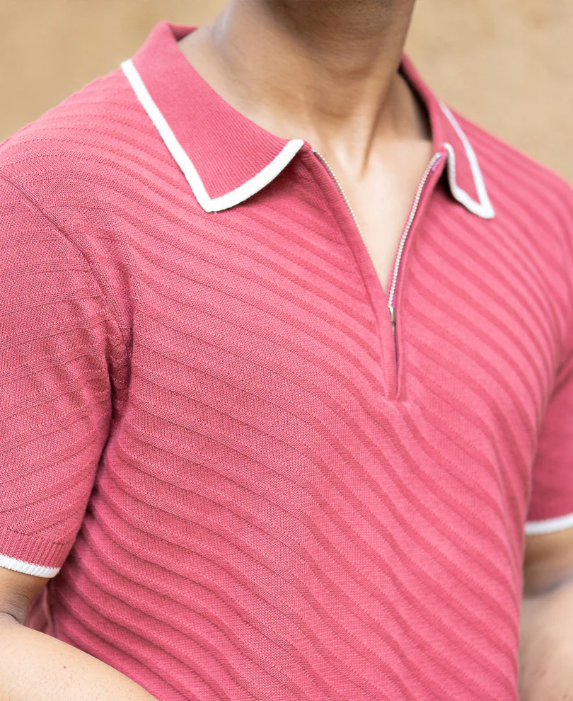 Coral Diagonal Knit T-Shirt - Image 4