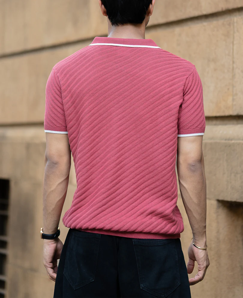 Coral Diagonal Knit T-Shirt - Image 5