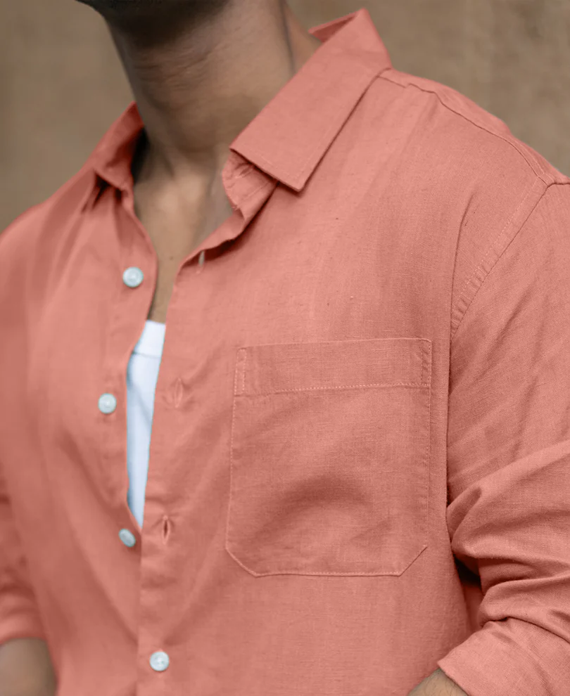 Coral Orange Linen Blend Shirt - Image 3
