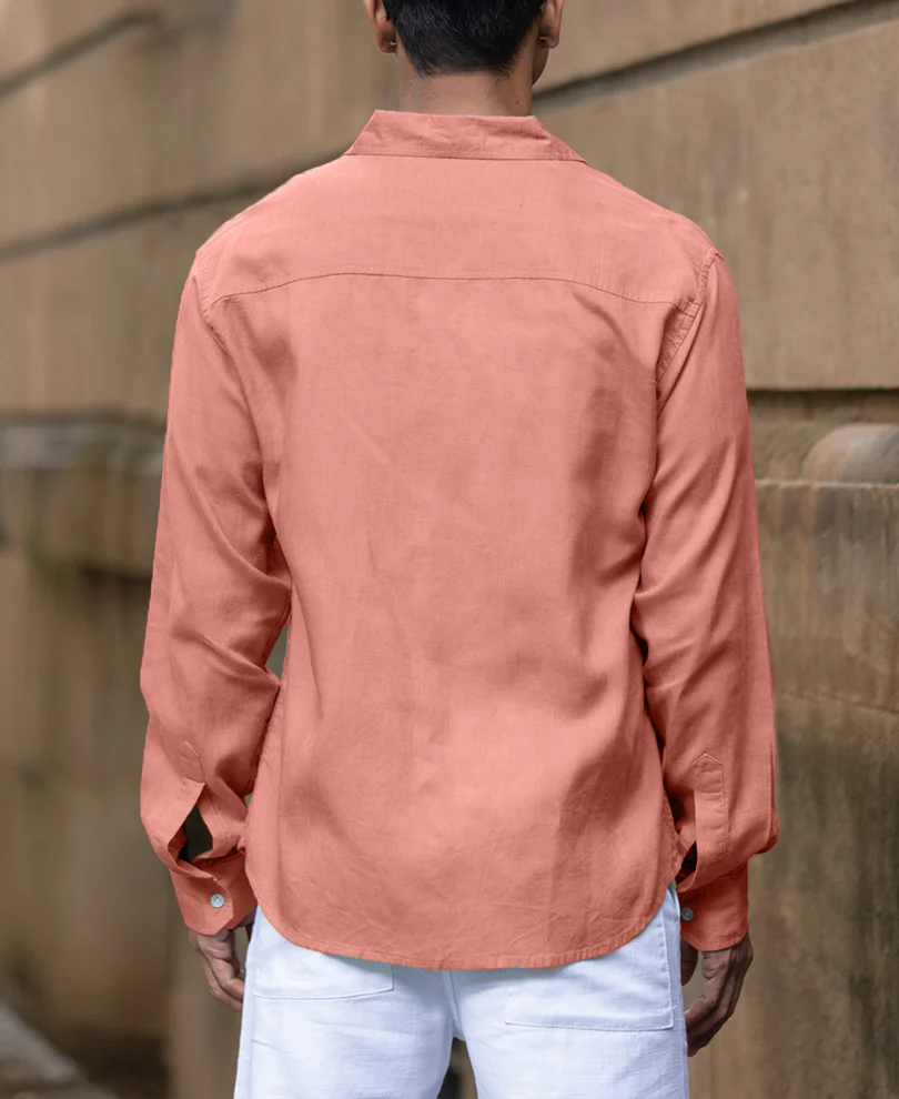 Coral Orange Linen Blend Shirt - Image 5