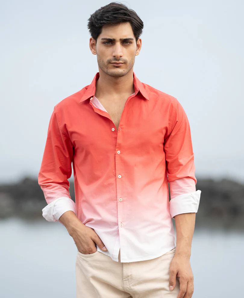 Coral Red Ombre Print Shirt - Image 2