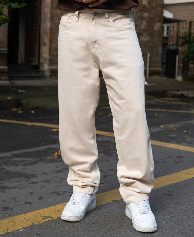 Cream Baggy Fit Jeans - Image 2
