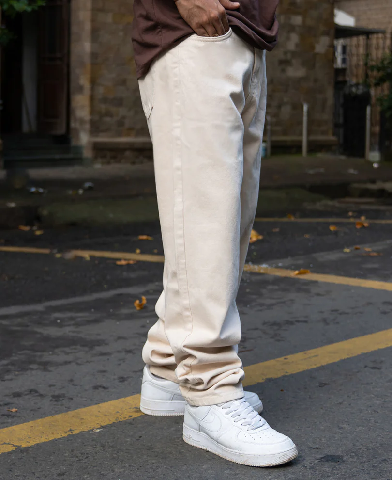 Cream Baggy Fit Jeans - Image 3