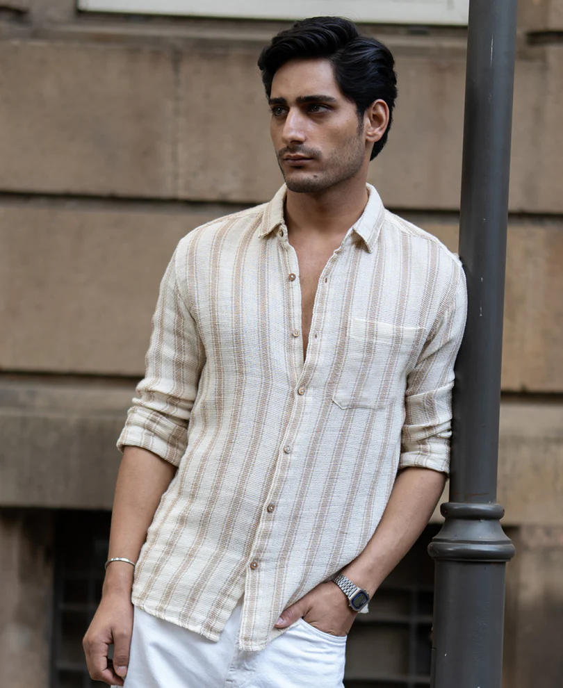 Cream & Beige Structured Stripe Shirt - Image 2