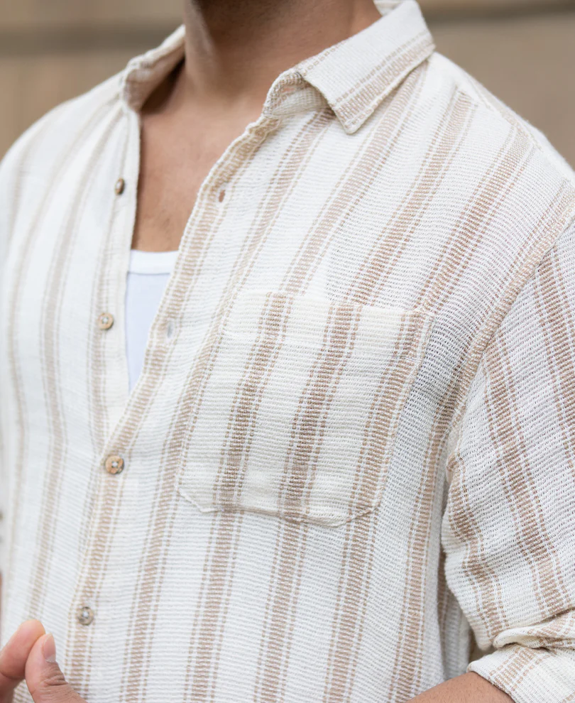 Cream & Beige Structured Stripe Shirt - Image 4