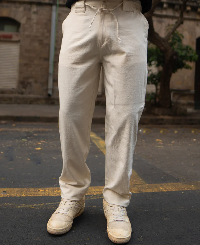 Cream Cotton Trousers - Image 2