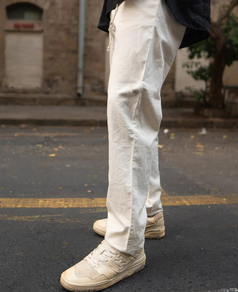 Cream Cotton Trousers - Image 3