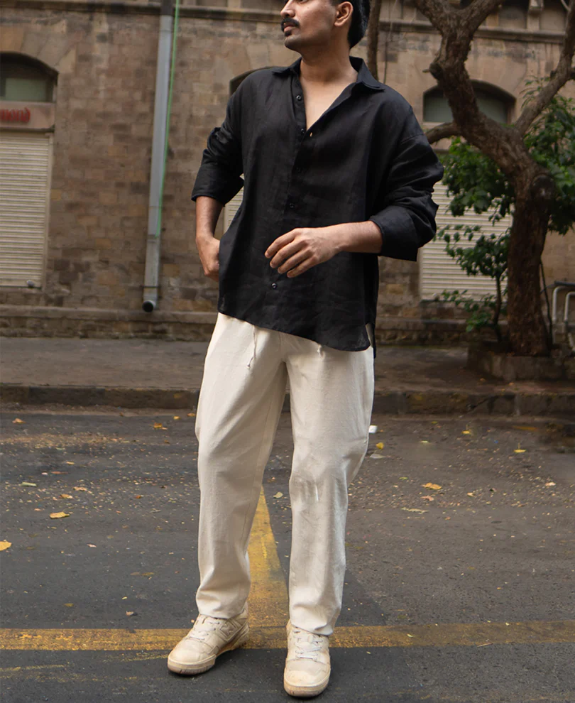 Cream Cotton Trousers - Image 6