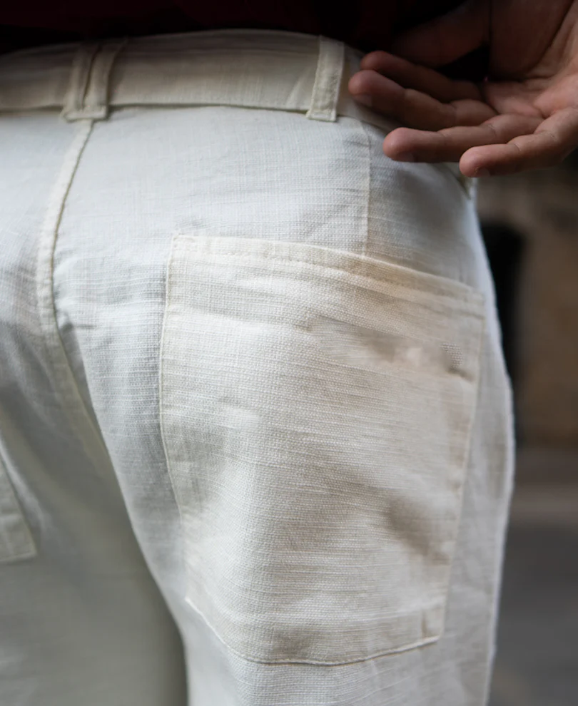 Cream Cotton Pants With Belt - Image 3