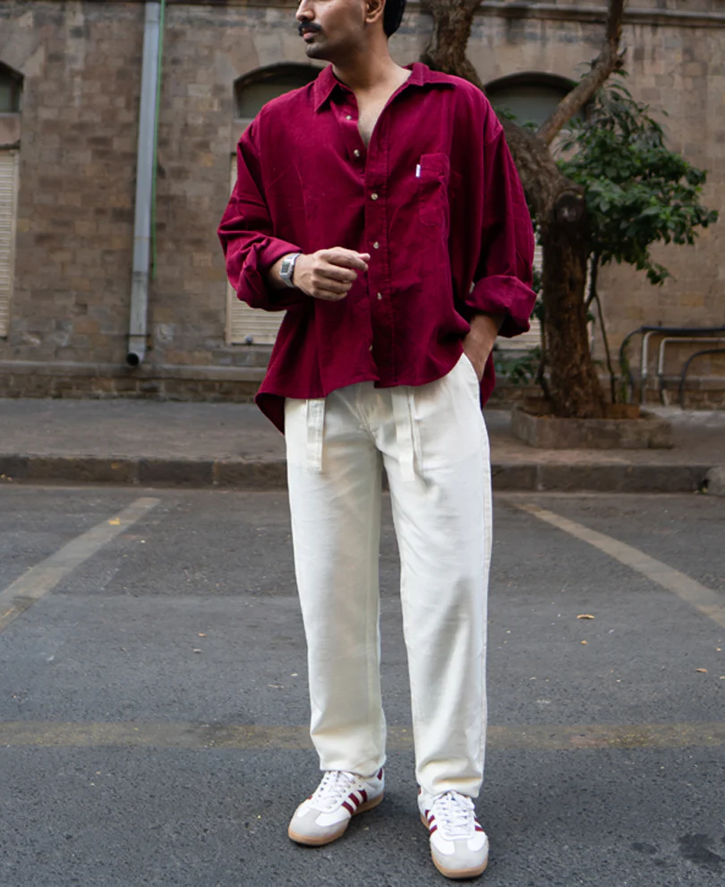Cream Cotton Pants With Belt - Image 5