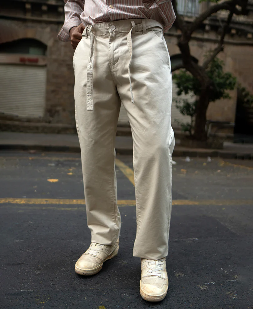Cream Regular Fit Cotton Pants - Image 3