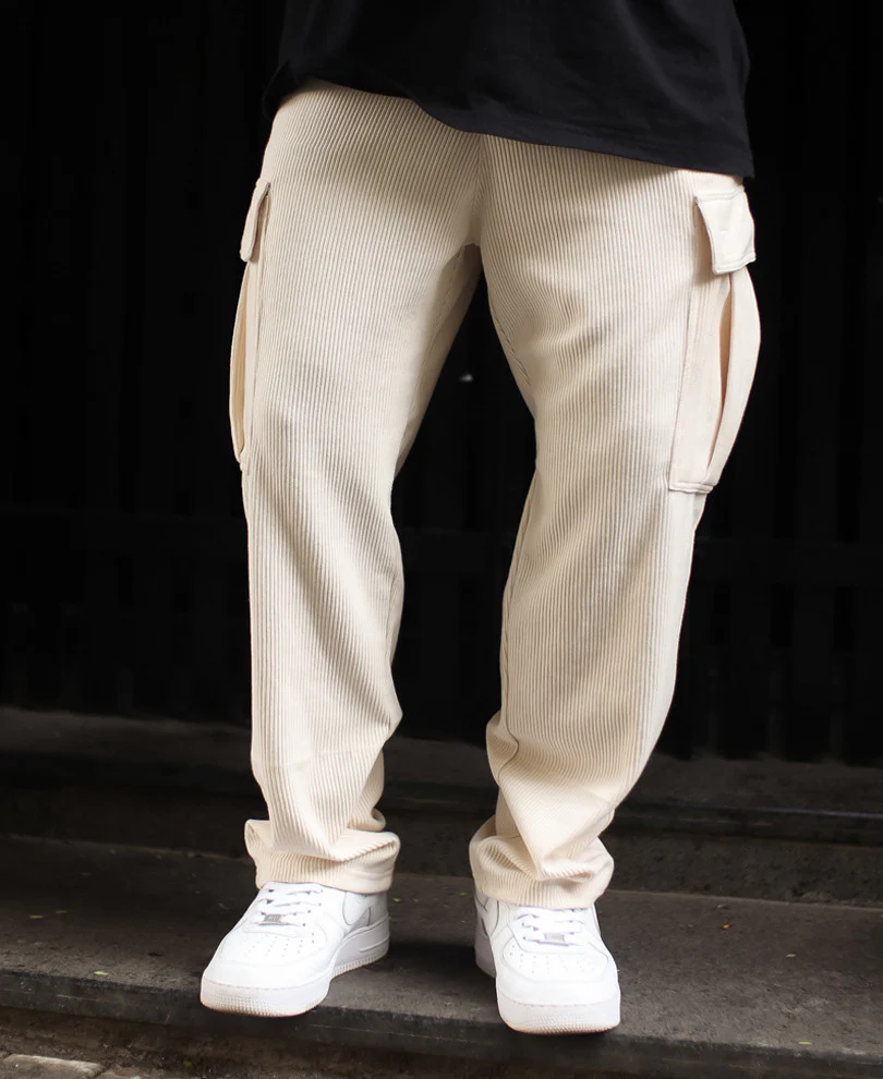 Cream Side Pocket Baggy Fit Track Pant - Image 2