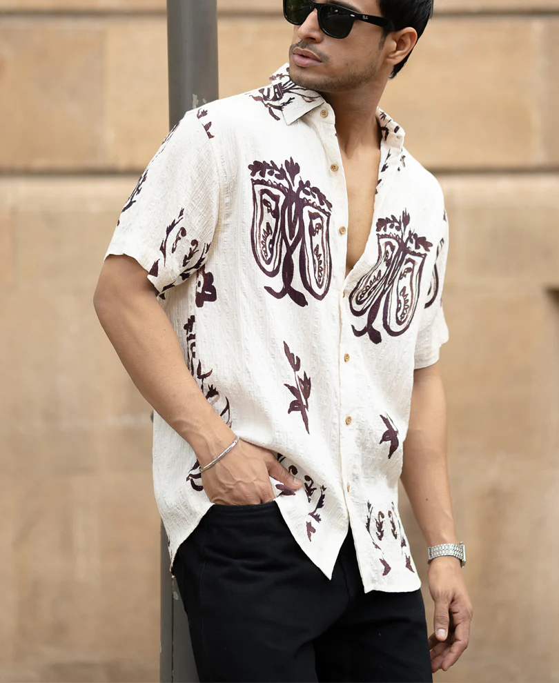 Cream Structured Boho Print Shirt - Image 2