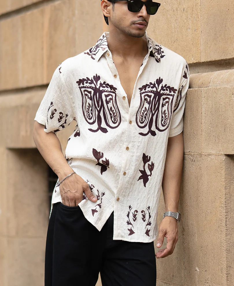 Cream Structured Boho Print Shirt - Image 3