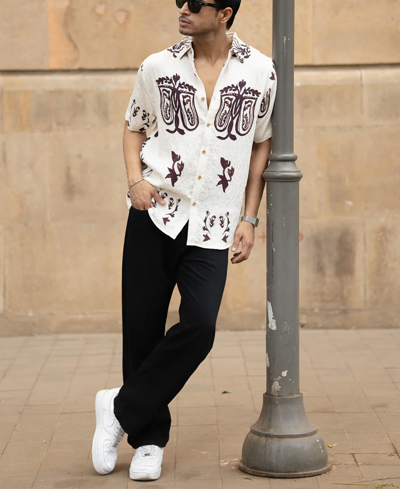 Cream Structured Boho Print Shirt - Image 7