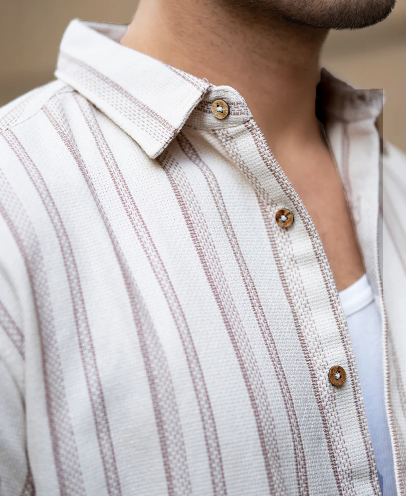 Cream Structured Stripe Shirt - Image 3