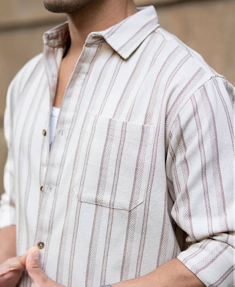 Cream Structured Stripe Shirt - Image 4