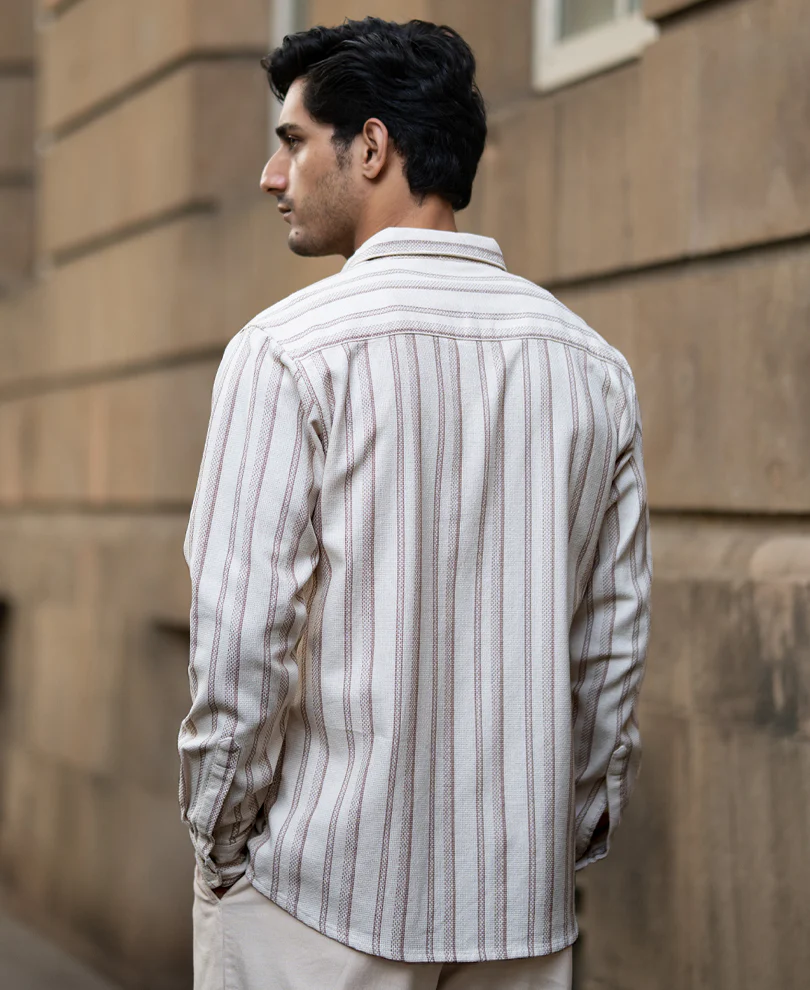 Cream Structured Stripe Shirt - Image 5