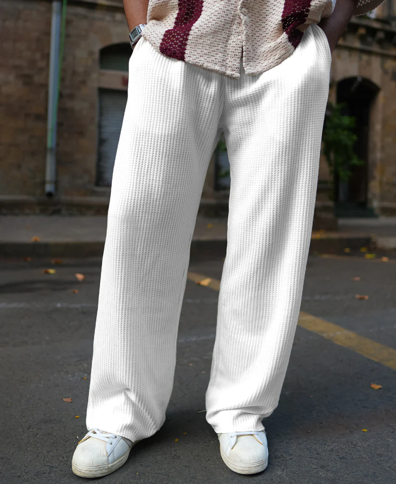 Cream Waffle Baggy Fit Track Pant