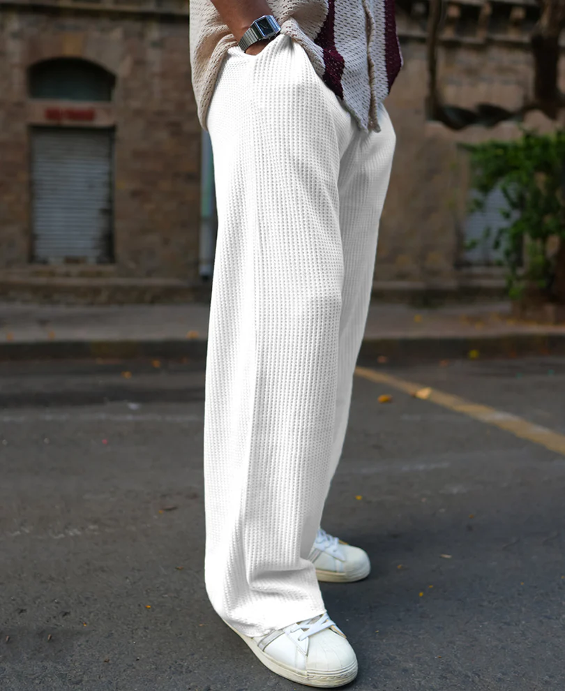 Cream Waffle Baggy Fit Track Pant - Image 2