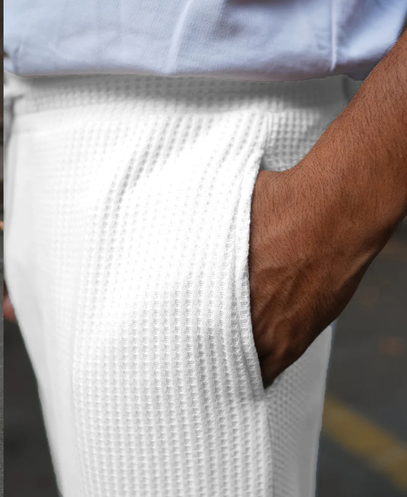 Cream Waffle Baggy Fit Track Pant - Image 4