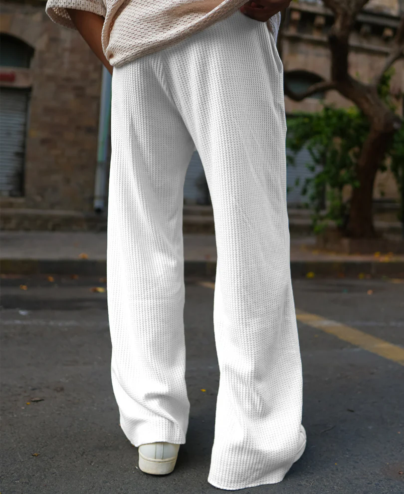 Cream Waffle Baggy Fit Track Pant - Image 5