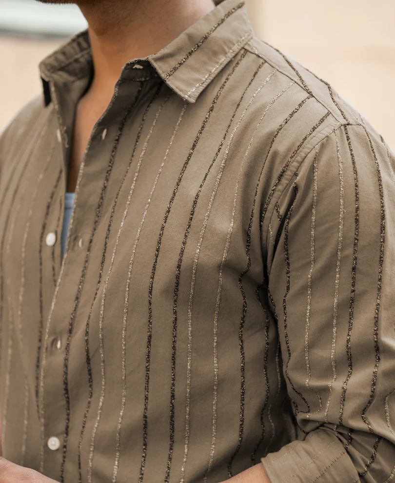 Dark Beige Boucle Stripe Shirt - Image 4
