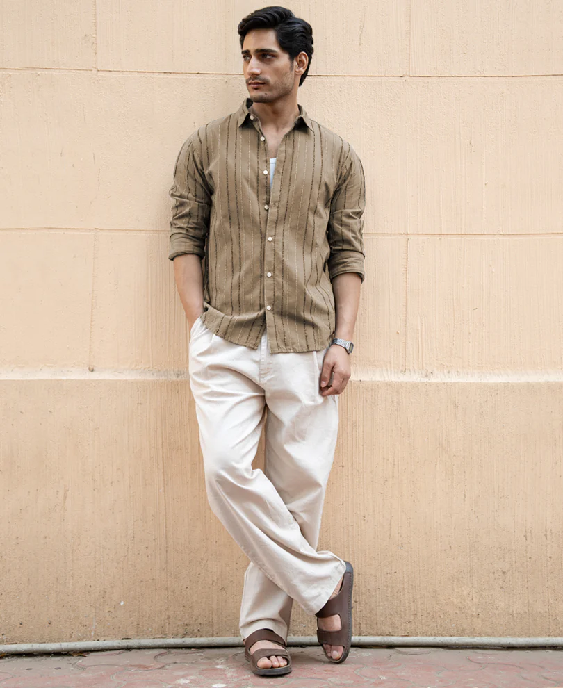 Dark Beige Boucle Stripe Shirt - Image 6