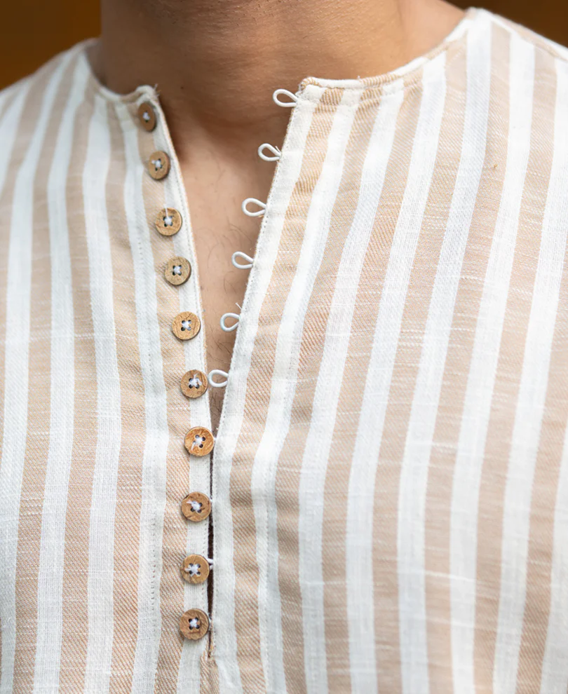 Dark Beige Striped Kurta Shirt - Image 5