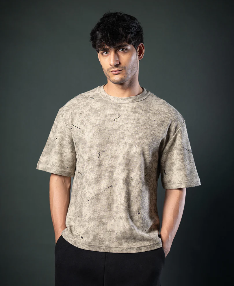 Dark Beige Tie Dye Print T-Shirt - Image 2