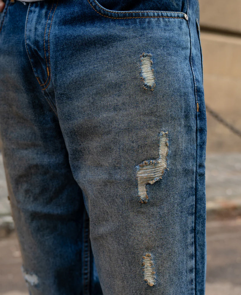 Dark Blue Baggy Distressed Jeans - Image 4