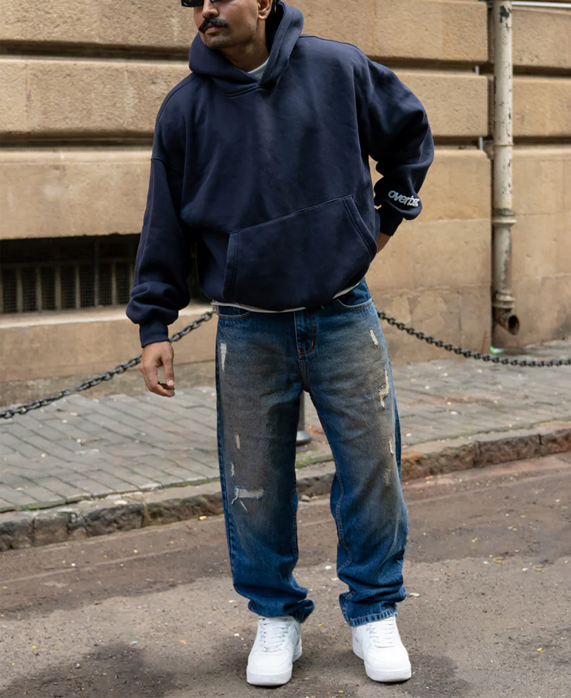 Dark Blue Baggy Distressed Jeans - Image 7